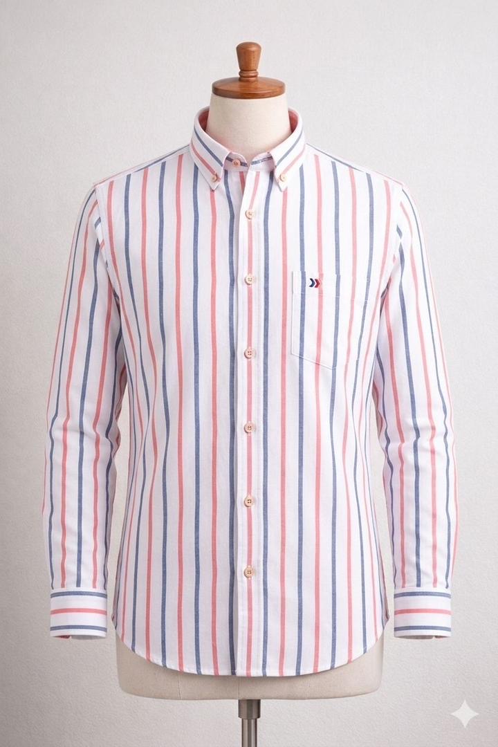 Men's White & Pink Striped Long Sleeve Shirt