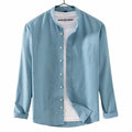 Men's Light Blue Band Collar Long Sleeve Shirt