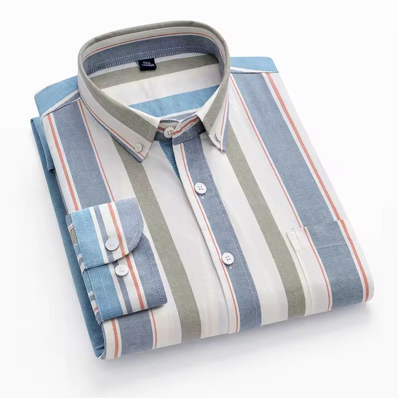 Men's Blue Grey White Striped Long Sleeve Shirt