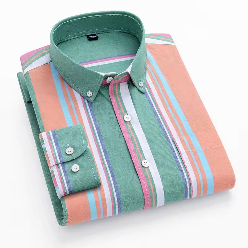 Men's Mint Green Multicolor Striped Long Sleeve Shirt