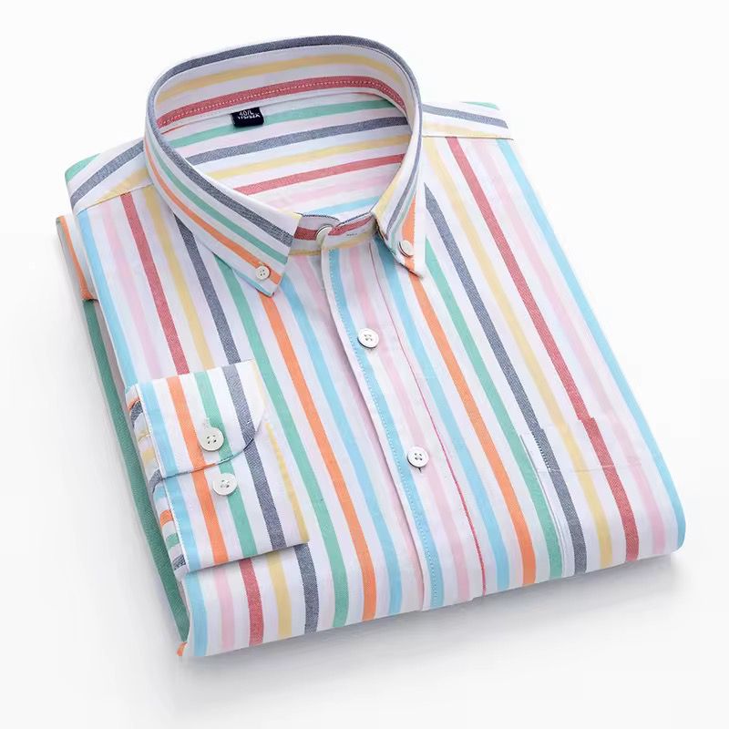 Men's Pastel Multicolor Striped Long Sleeve Shirt