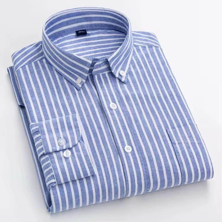Men's Blue & White Striped Long Sleeve Shirt