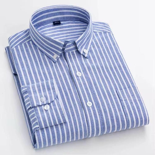 Men's Blue & White Striped Long Sleeve Shirt