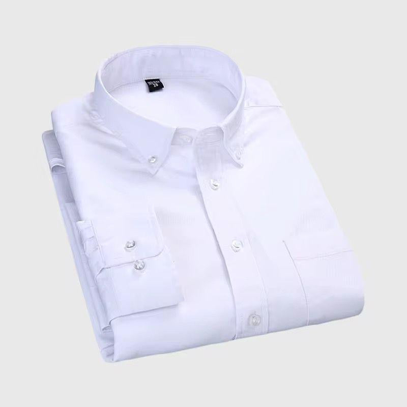 Men's White Solid Oxford Long Sleeve Shirt