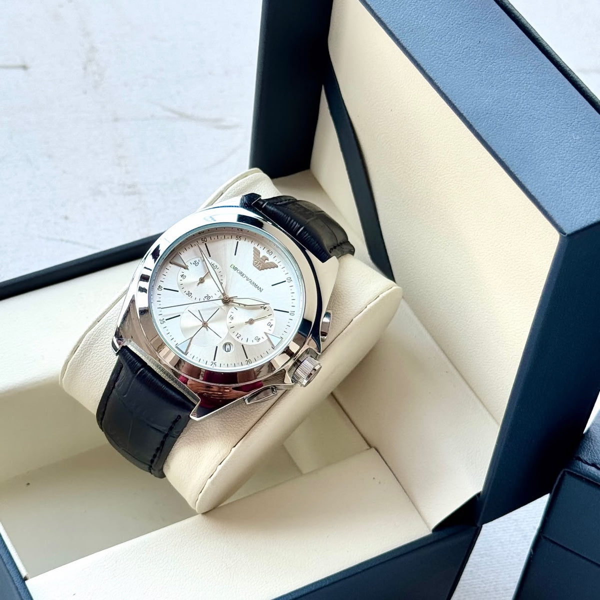 Men's Emporio Armani Chronograph Watch – Silver & White