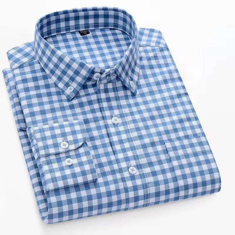 Men's Blue Checkered Long Sleeve Shirt