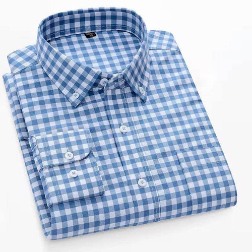 Men's Blue Checkered Long Sleeve Shirt