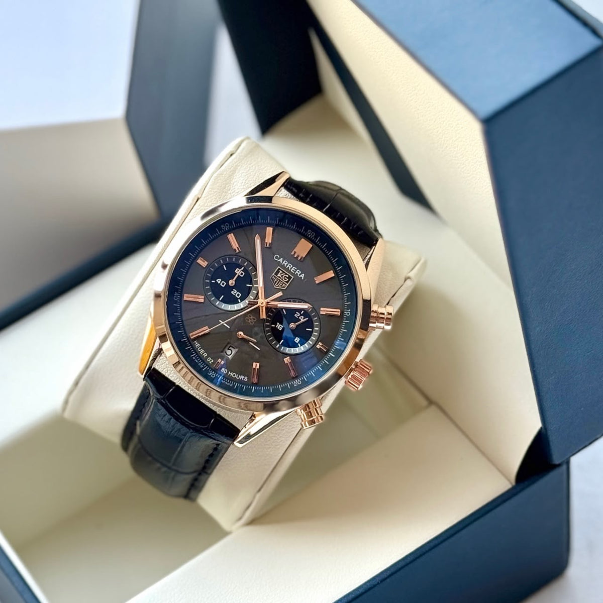 Men's TAG Heuer Carrera Chronograph Watch – Rose Gold & Black