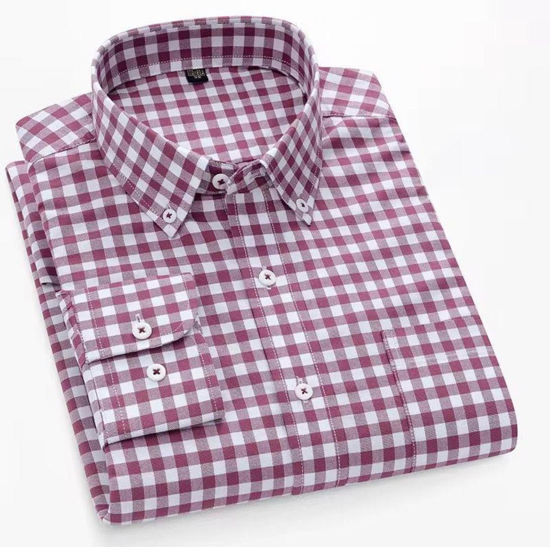Men's Wine Checkered Long Sleeve Shirt