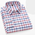Men's White Blue & Red Plaid Long Sleeve Shirt