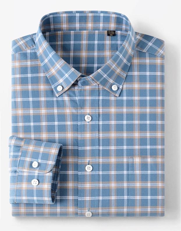 Men's Navy Blue Plaid Oxford Shirt