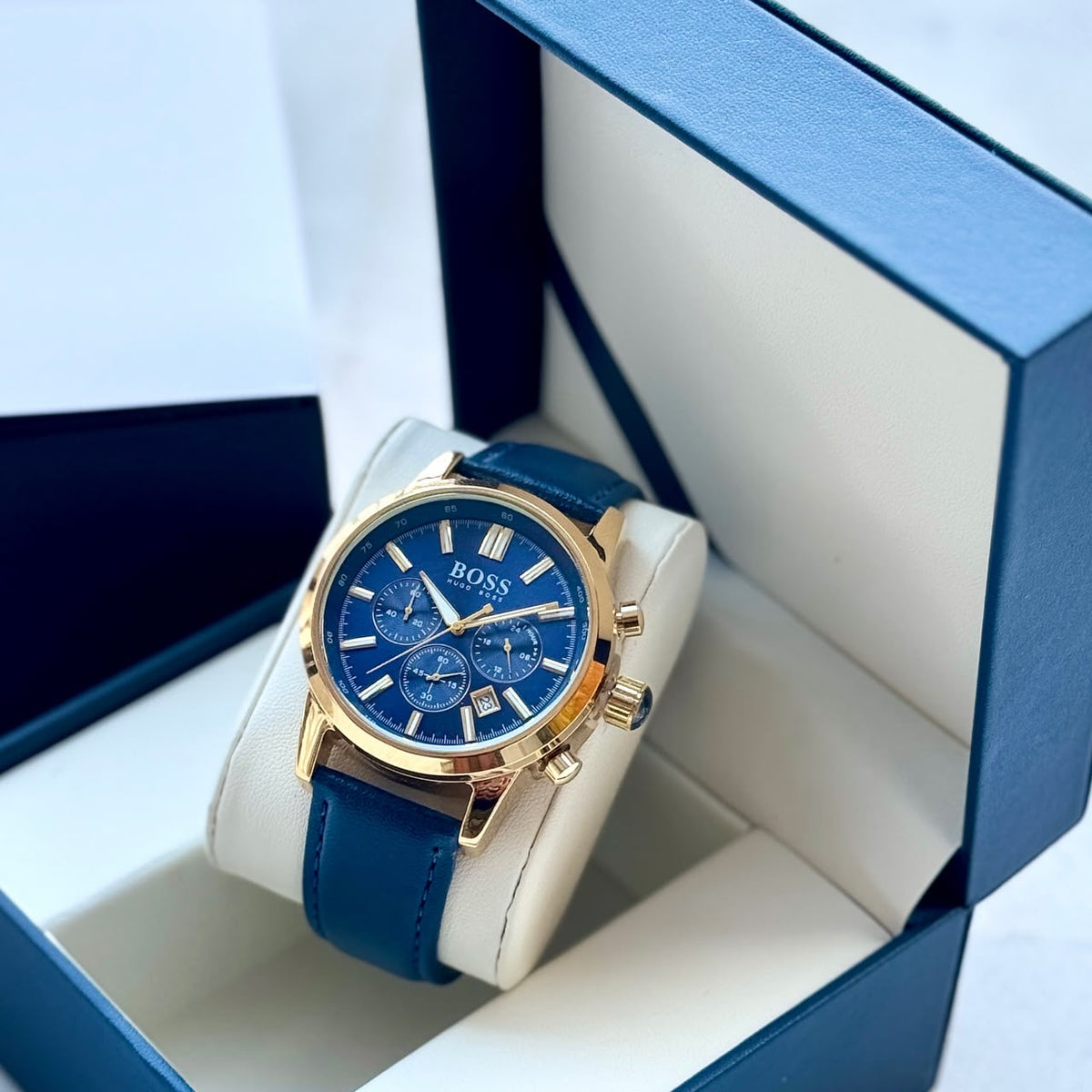 Men's Hugo Boss Grand Prix Chronograph Watch – Rose Gold & Blue