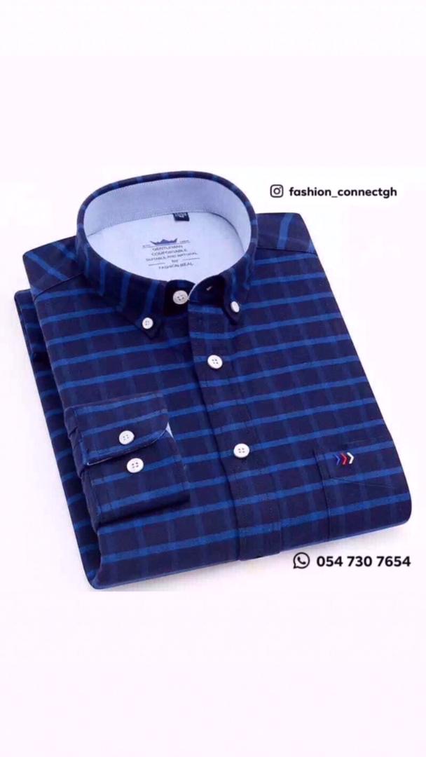 Men's Navy Blue & Teal Checkered Long Sleeve Shirt