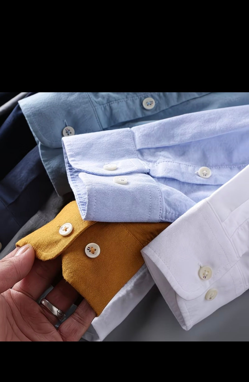 Men's White Band Collar/ Chinese Neck Long Sleeve Shirt