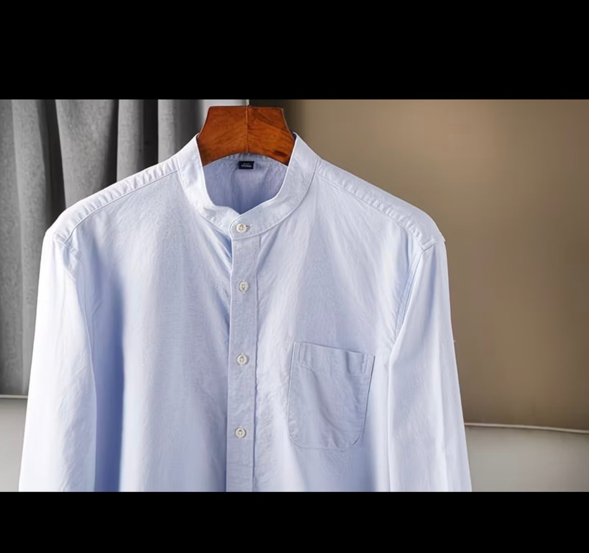 Men's Light Blue Band Collar/ Chines Neck  Long Sleeve Shirt