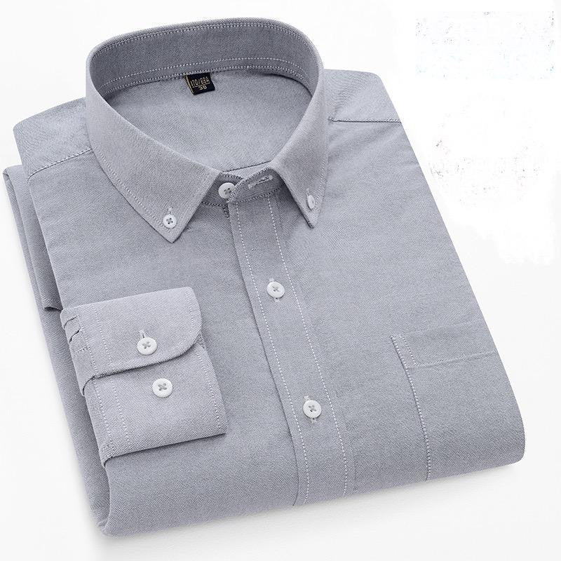 Men's Grey Solid Oxford Long Sleeve Shirt