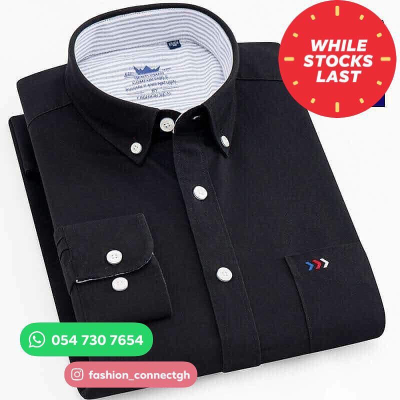 Men's Black Solid Oxford Long Sleeve Shirt