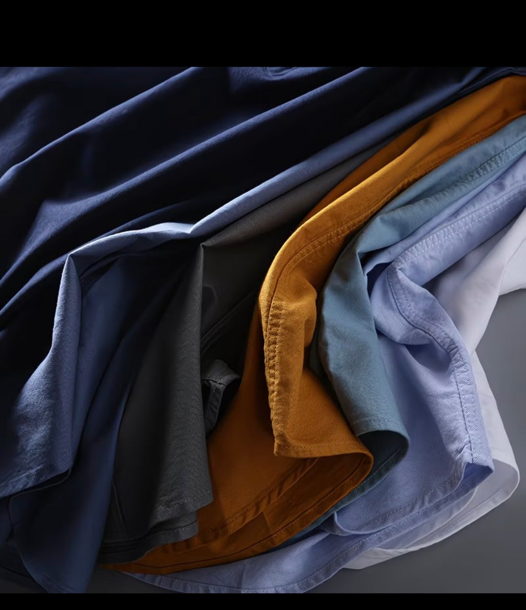 Men's Mist Blue Band Collar Long Sleeve Shirt