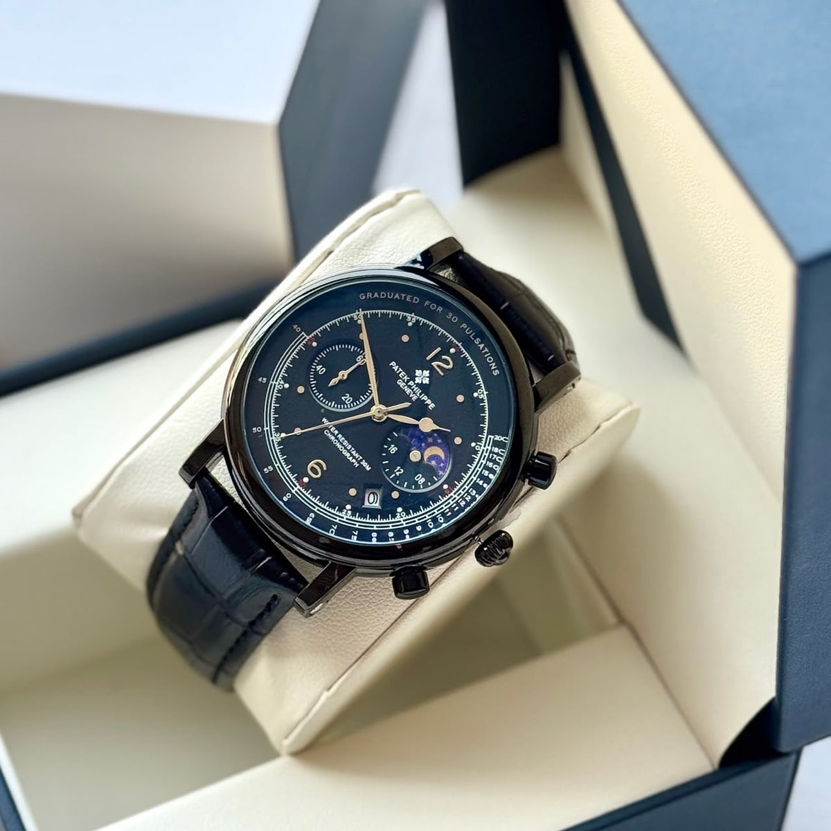 Men's Patek Philippe Chronograph Moon Phase Watch – Black
