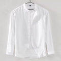 Men's White Band Collar Long Sleeve Shirt