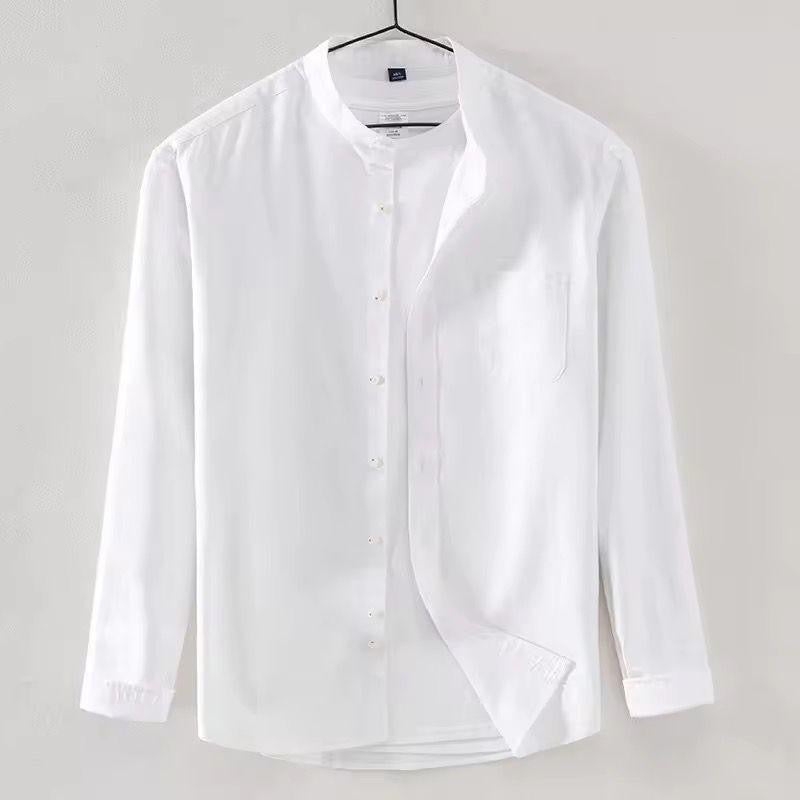 Men's White Band Collar Long Sleeve Shirt