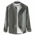 Men's Grey Band Collar Long Sleeve Shirt