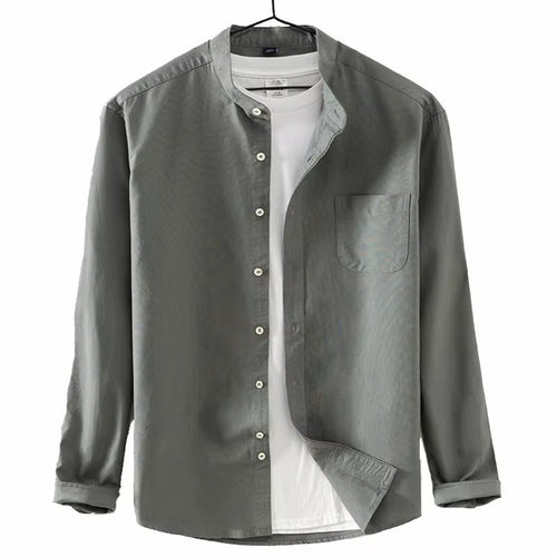 Men's Grey Band Collar Long Sleeve Shirt
