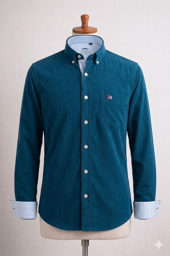 Men's Teal/Dark Green Solid Oxford Long Sleeve Shirt