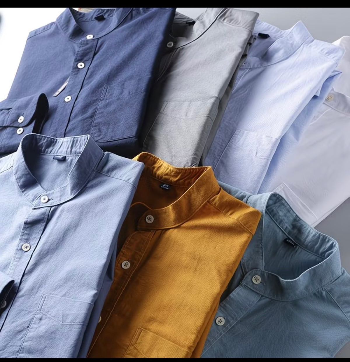 Men's Mist Blue Band Collar Long Sleeve Shirt