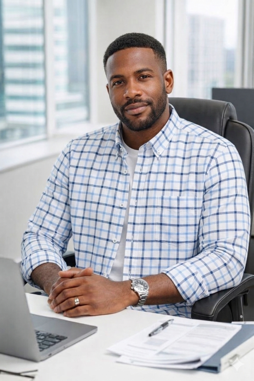 Men's White & Blue Checked Long Sleeve Shirt