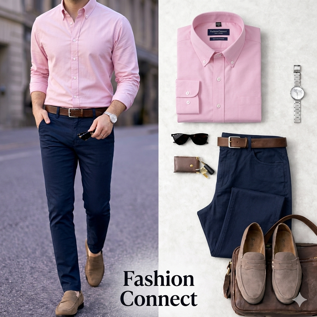 Men's Pink Solid Oxford Long Sleeve Shirt