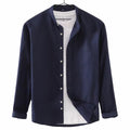 Men's Navy Blue Band Collar Long Sleeve Shirt
