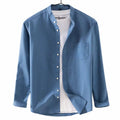 Men's Steel Blue Band Collar Long Sleeve Shirt