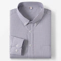 Folded grey and white small-check long-sleeve button-down shirt with chest pocket