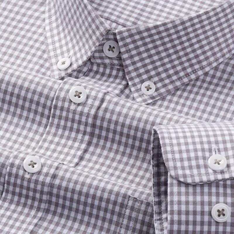 Men's Grey & White Checkered Long Sleeve Shirt
