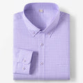 Folded lavender and white fine-check long-sleeve button-down shirt with chest pocket