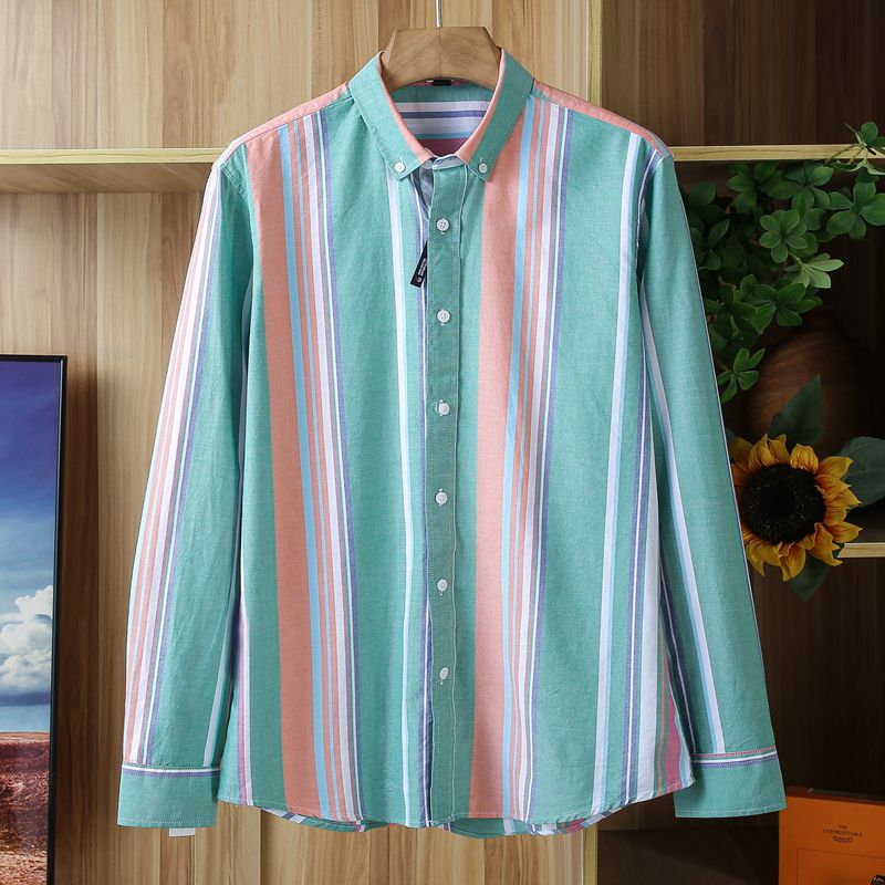 Men's Mint Green Multicolor Striped Long Sleeve Shirt