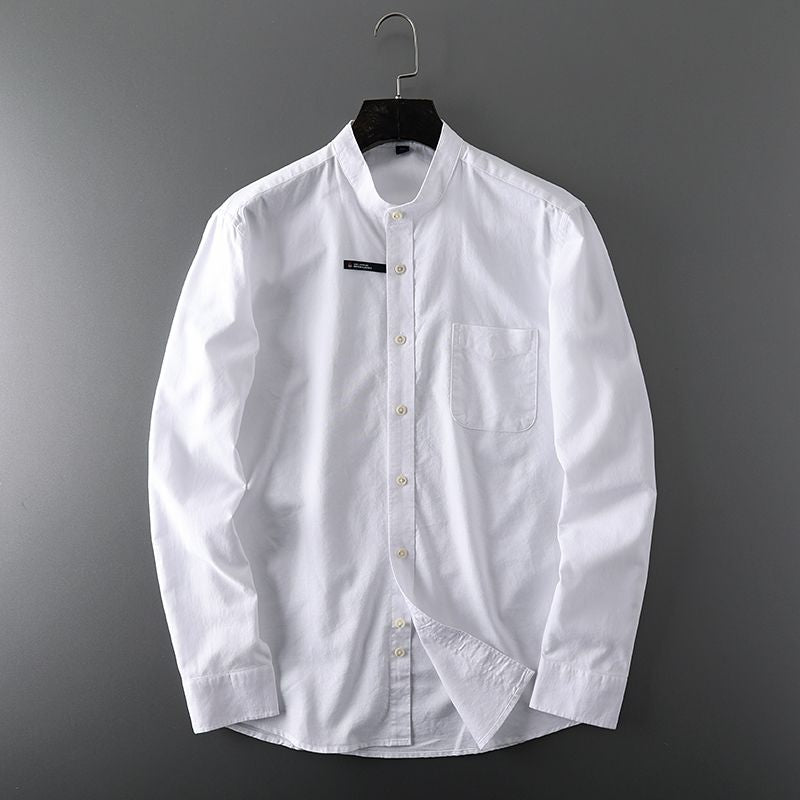Men's White Band Collar/ Chinese Neck Long Sleeve Shirt
