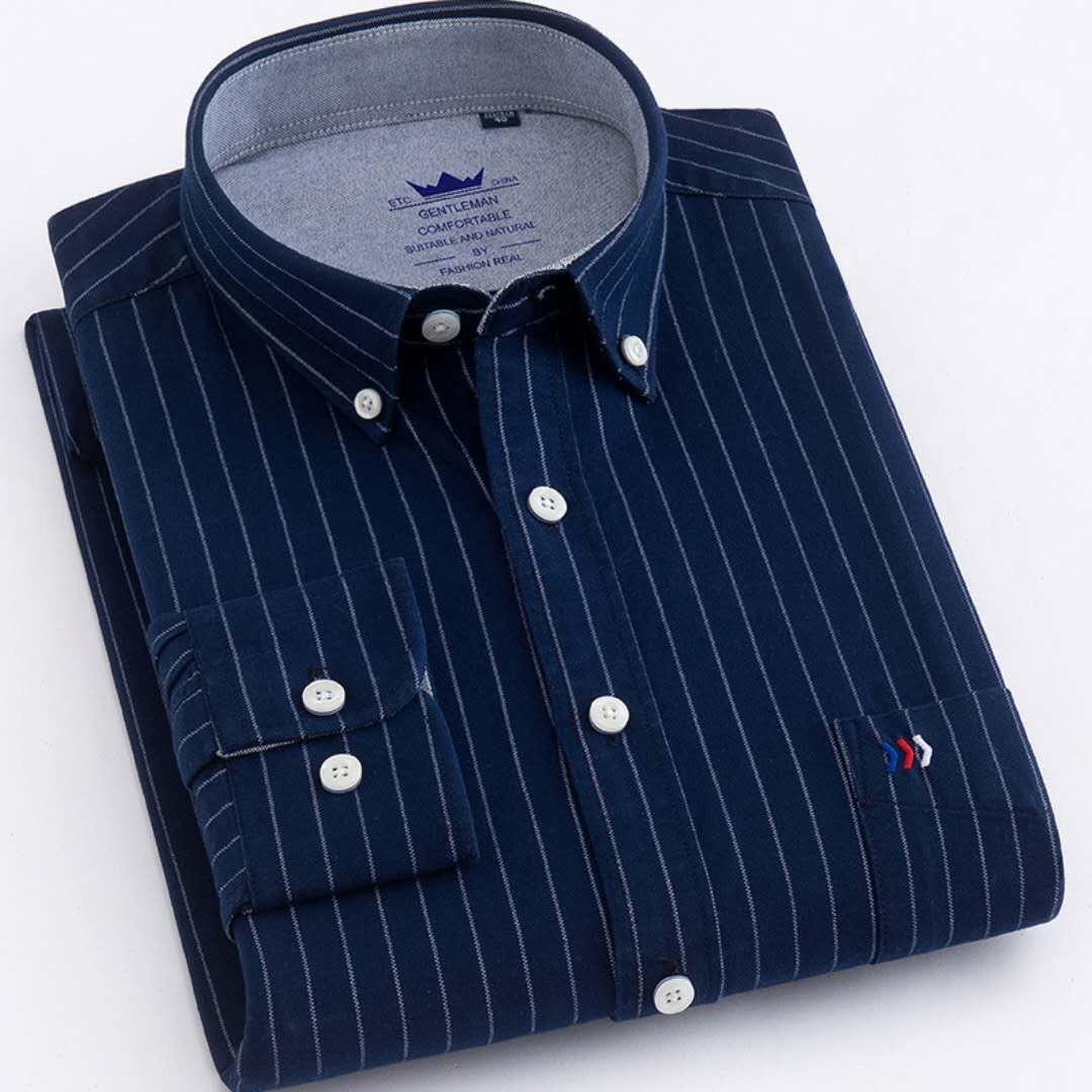 Men's Navy Blue Striped Long Sleeve Shirt