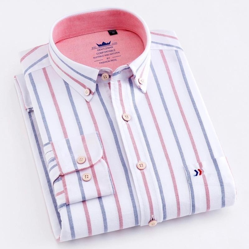 Men's White & Pink Striped Long Sleeve Shirt