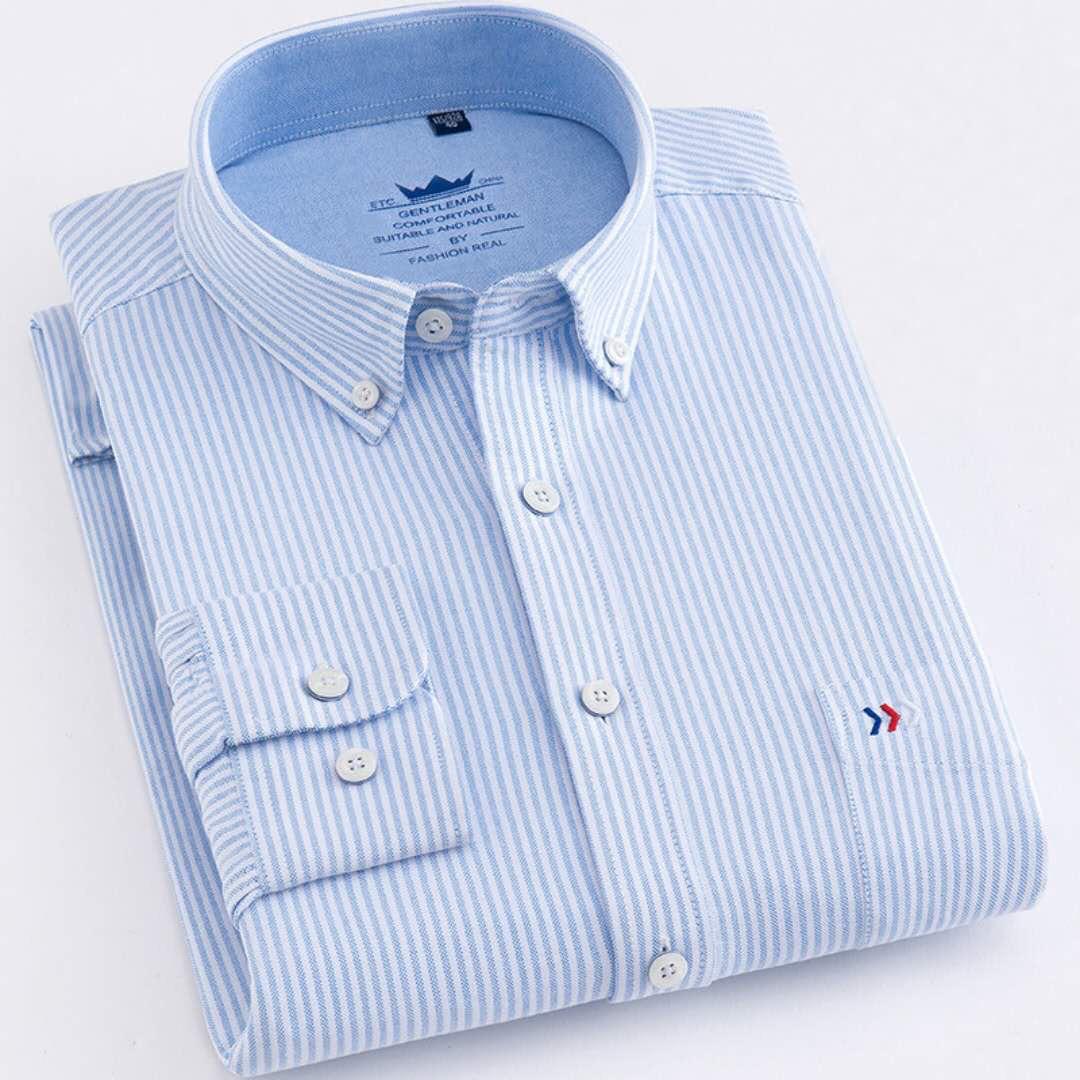 Men's Light Blue Striped Long Sleeve Shirt