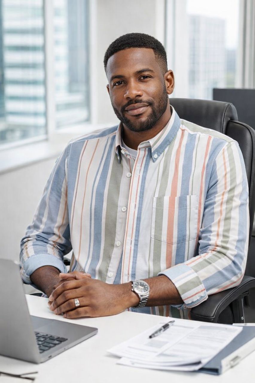Men's Blue Grey White Striped Long Sleeve Shirt