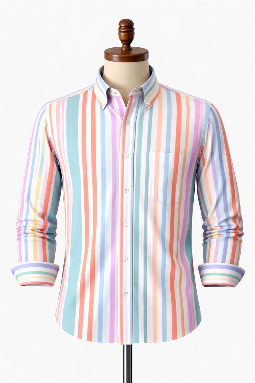 Men's Pastel Multicolor Striped Long Sleeve Shirt