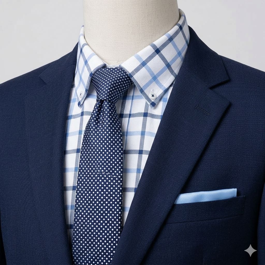 Men's White & Blue Checked Long Sleeve Shirt