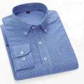 Men's Blue Plaid Checkered Long Sleeve Shirt