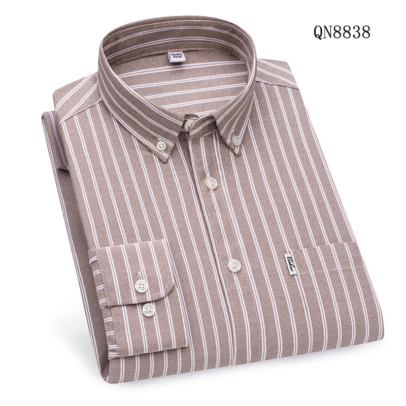 Men's Khaki & White Striped Long Sleeve Shirt - QN8838