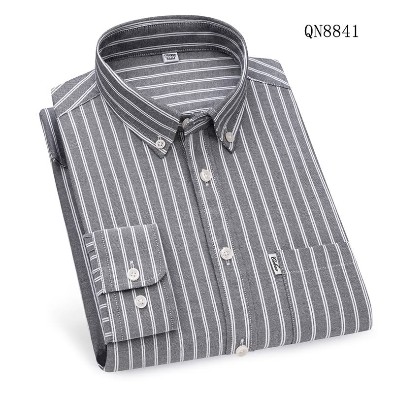Men's Grey & White Striped Long Sleeve Shirt - QN8841