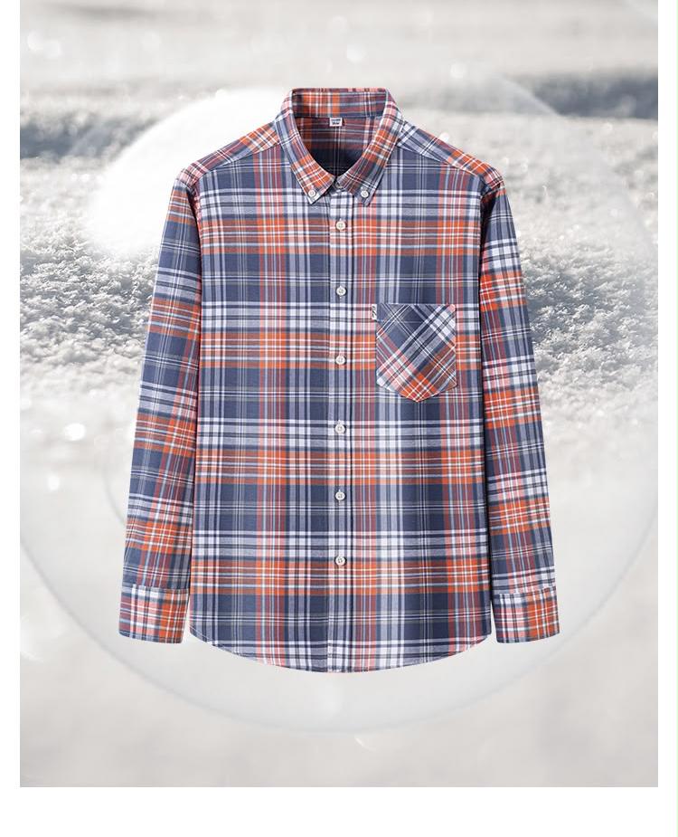 Men's Blue & Orange Plaid Checkered Long Sleeve Shirt