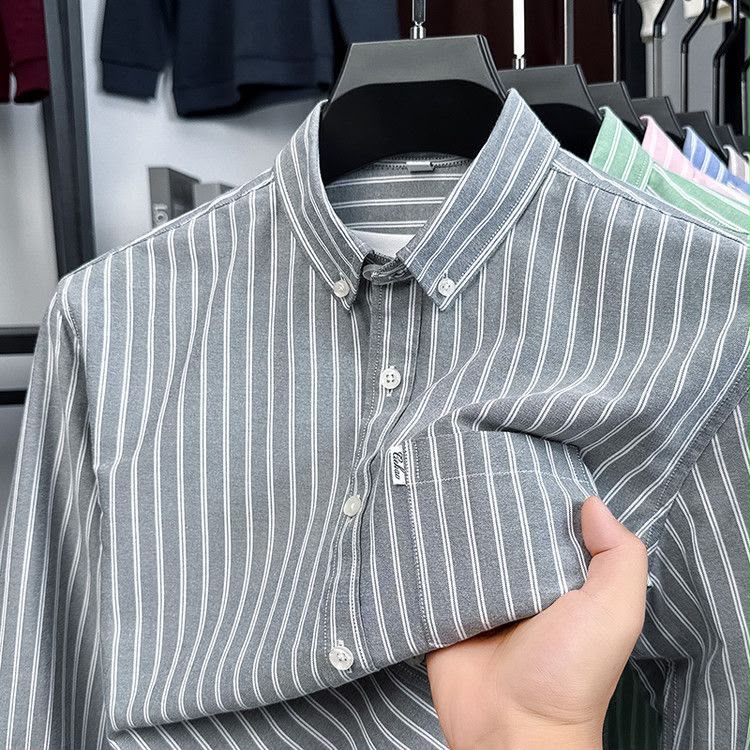 Men's Grey & White Striped Long Sleeve Shirt