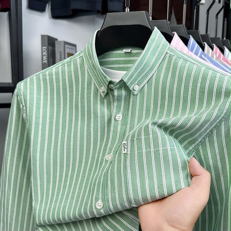 Men's Sage Green & White Striped Long Sleeve Shirt